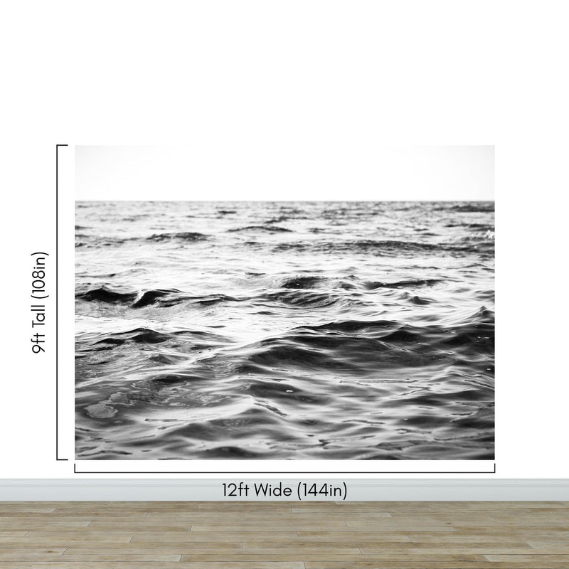 Black and White Ocean Wave Wallpaper. Peel and Stick Wall Mural.