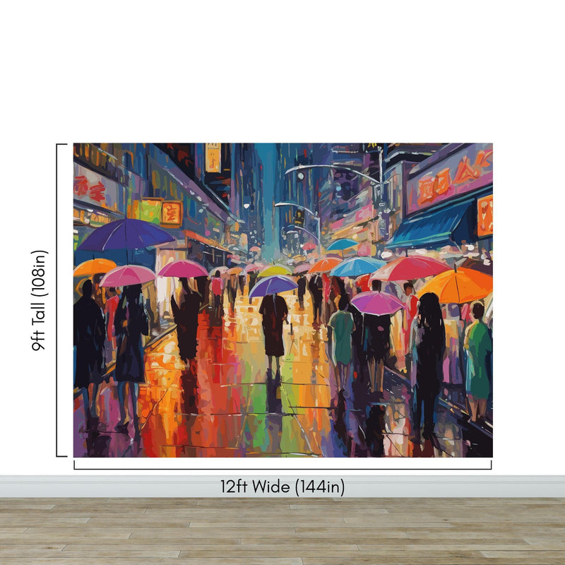 Raining Cityscape Wallpaper Mural - Abstract Color Mural.