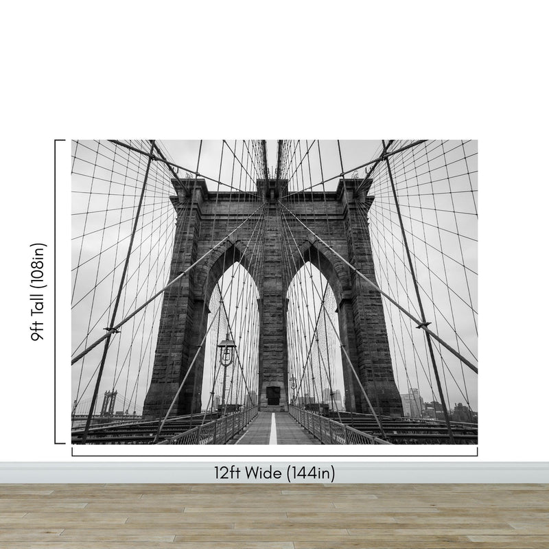 Black and White Brooklyn Bridge Wallpaper Mural. New York City Theme Decor.