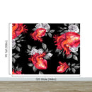 Valentines Hearts and Roses Watercolor Pattern Wall Mural. Black background.