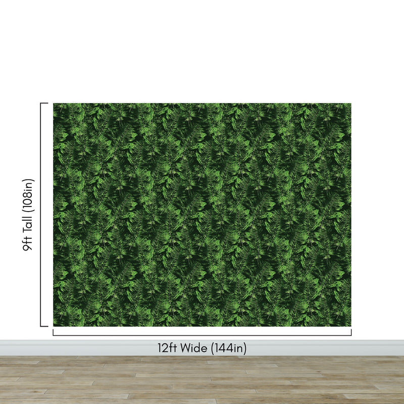 Green Leaves Pattern Wallpaper Mural. Botanical Wall Mural.