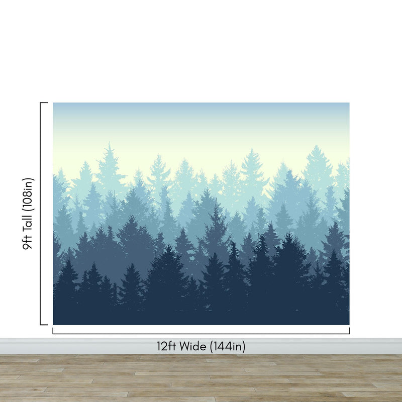 Misty Forest Wallpaper. Blue Pastel Color Mural