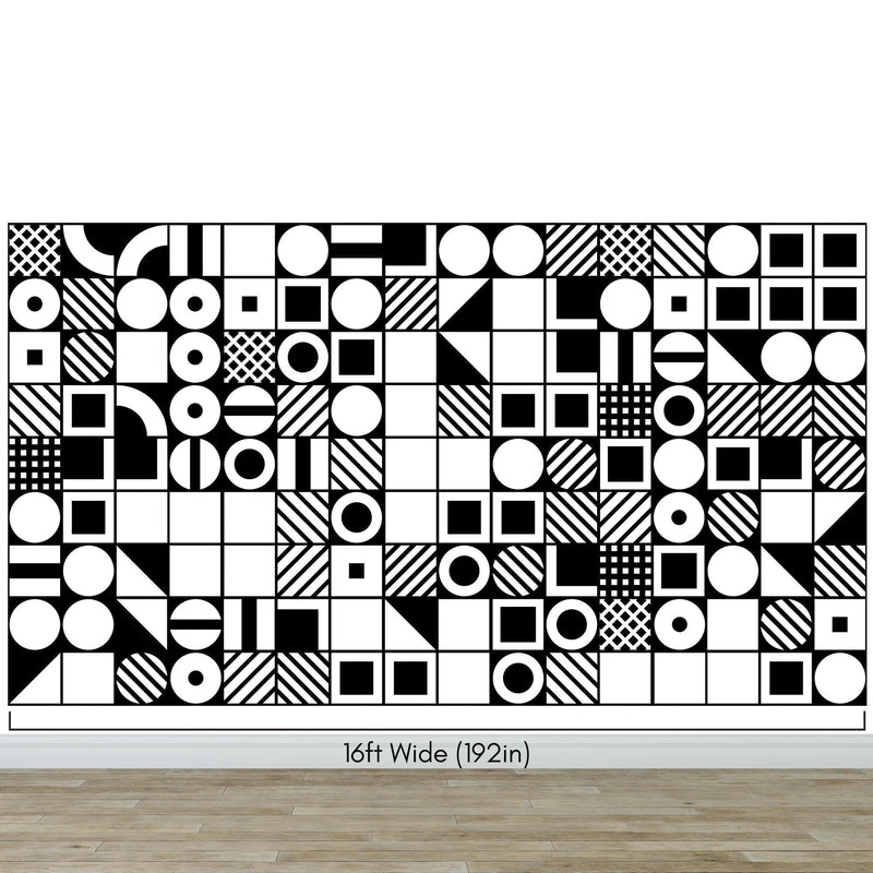 Black and White Geometric Shapes Wallpaper Mural Wall Art.