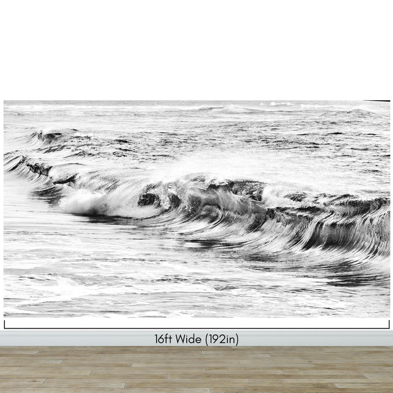 Ocean Wave Wallpaper. Black and White Surf Theme Wall Mural.