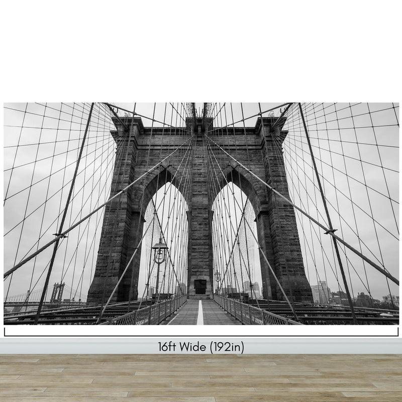 Black and White Brooklyn Bridge Wallpaper Mural. New York City Theme Decor.