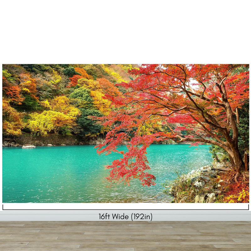 Colorful Teal Water Lake View Landscape Wallpaper Mural.