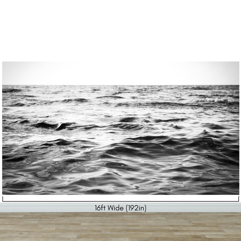 Black and White Ocean Wave Wallpaper. Peel and Stick Wall Mural.