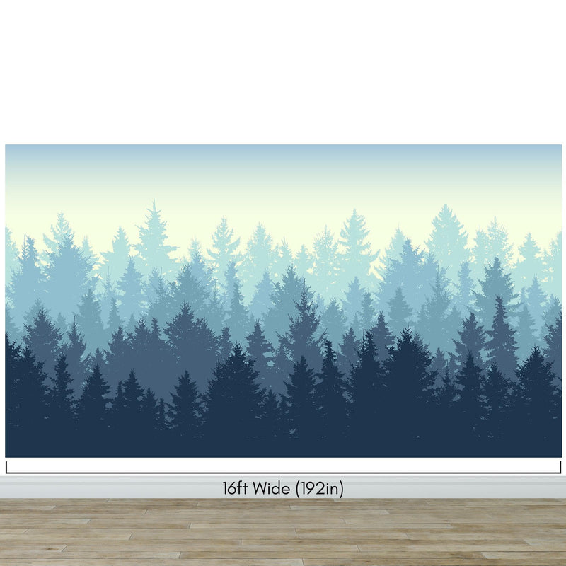 Misty Forest Wallpaper. Blue Pastel Color Mural