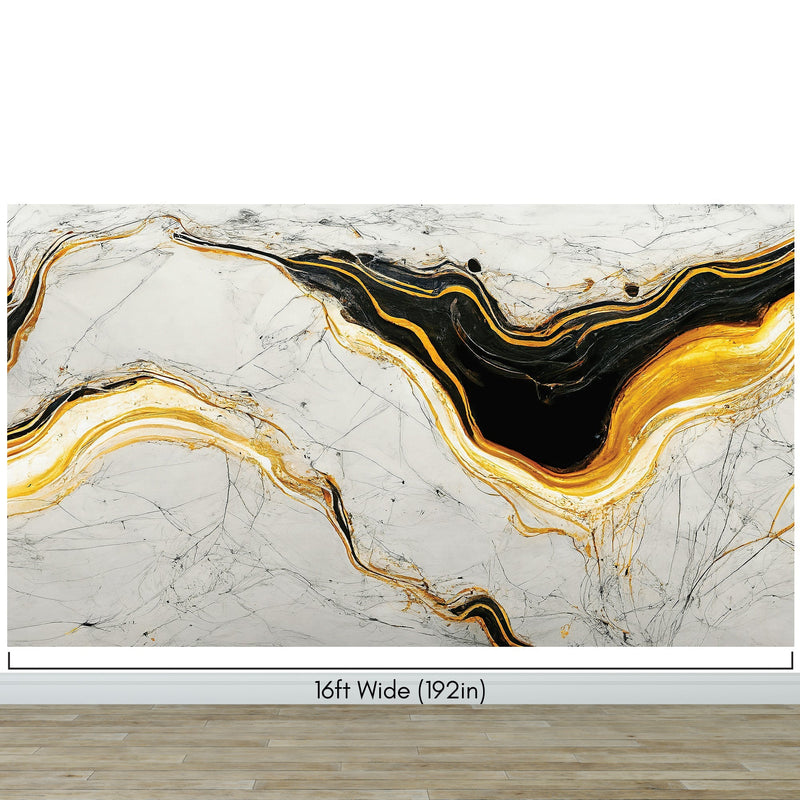 Luxurious Marble Wallpaper. Gold and Black Marble Slate Wall Mural.