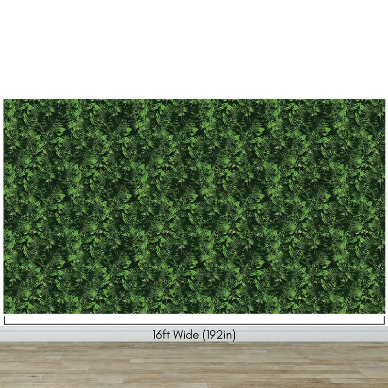 Green Leaves Pattern Wallpaper Mural. Botanical Wall Mural.