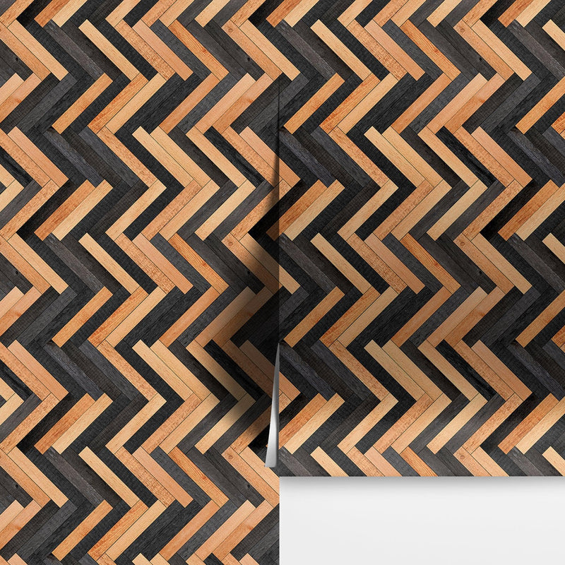 Modern Design Wooden Zigzag Panel Wallpaper Mural.