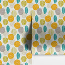 Autumn Leaves Wallpaper. Yellow, Grey, Teal Leaf Wall Mural.
