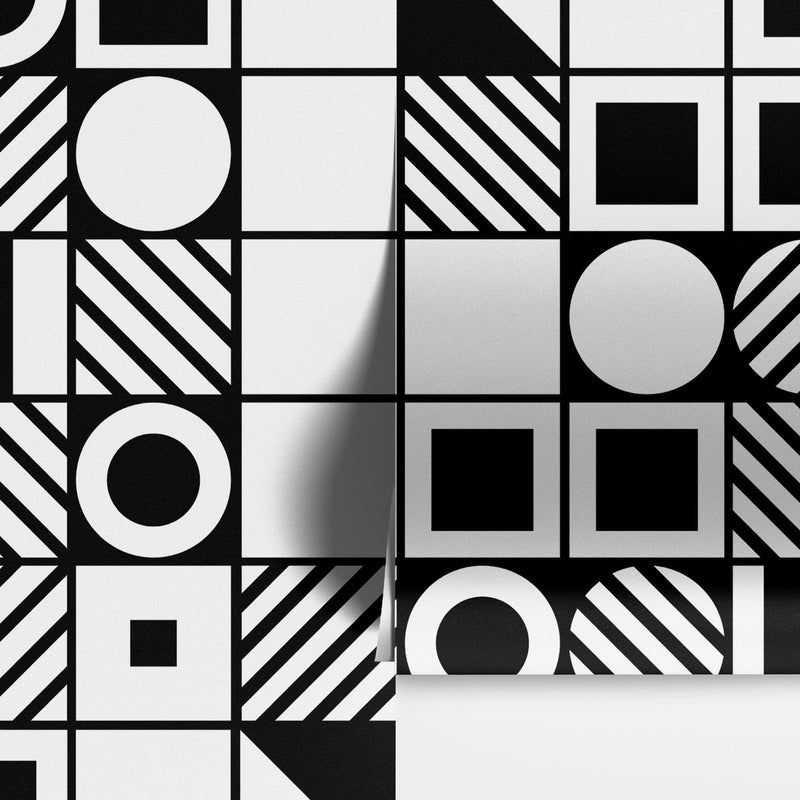 Black and White Geometric Shapes Wallpaper Mural Wall Art.