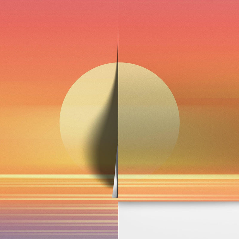 Orange Sunset Over Beach Wall Mural. Blurred Abstract Sunset Over Coastline.