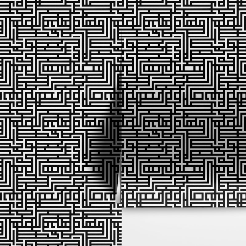 Abstract Maze Black and White Wallpaper Mural.