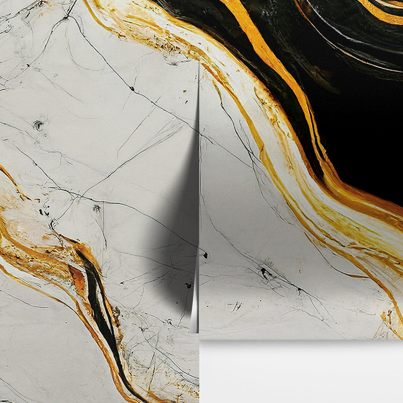 Luxurious Marble Wallpaper. Gold and Black Marble Slate Wall Mural.