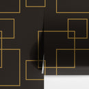 Dark Brown and Gold Square Geometric Pattern Peel and Stick Wallpaper | Removable Wall Mural