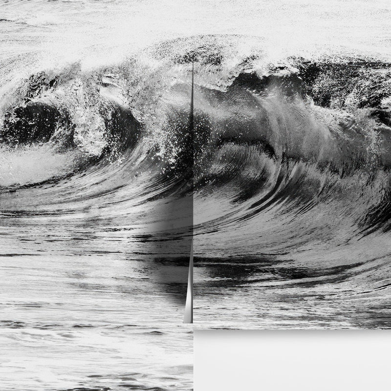 Ocean Wave Wallpaper. Black and White Surf Theme Wall Mural.