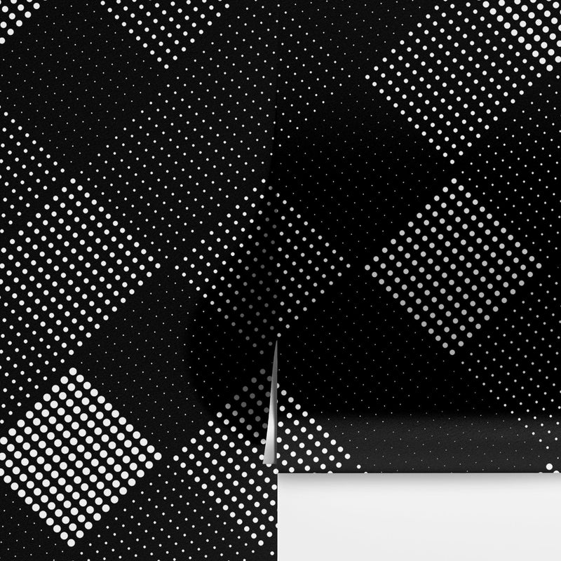 Modern Black and White Polka Dot Peel and Stick Wall Mural.