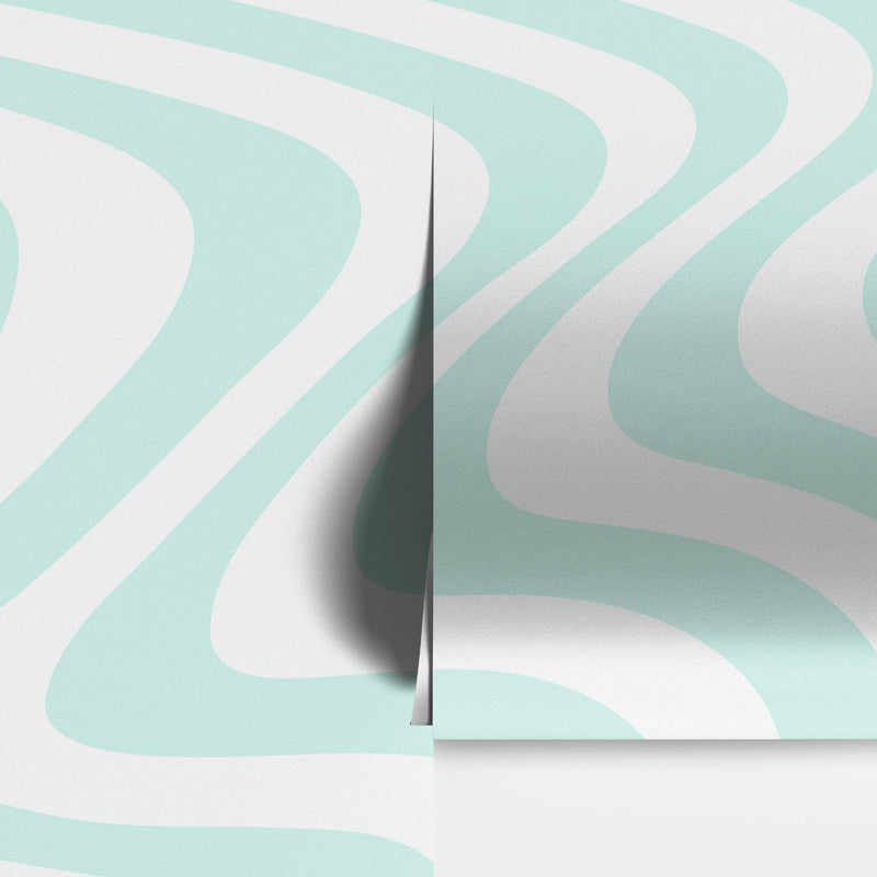 Mint Color Swirly Lines Abstract Wallpaper Mural.