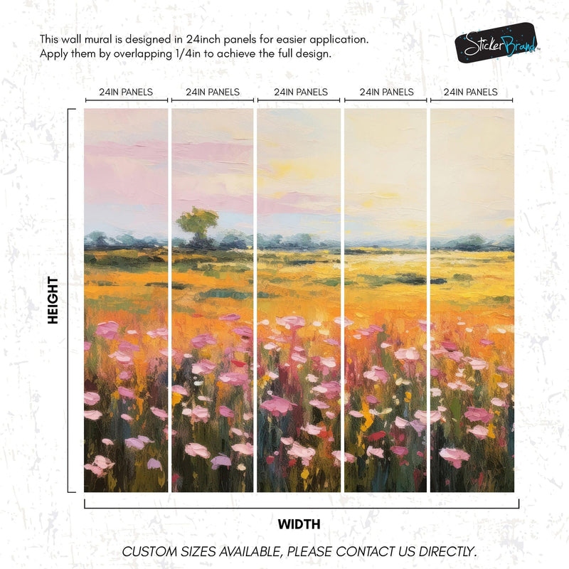 Colorful Yellow Flower Field Painting Wallpaper Mural.