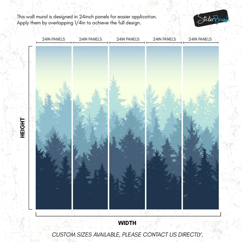 Misty Forest Wallpaper. Blue Pastel Color Mural