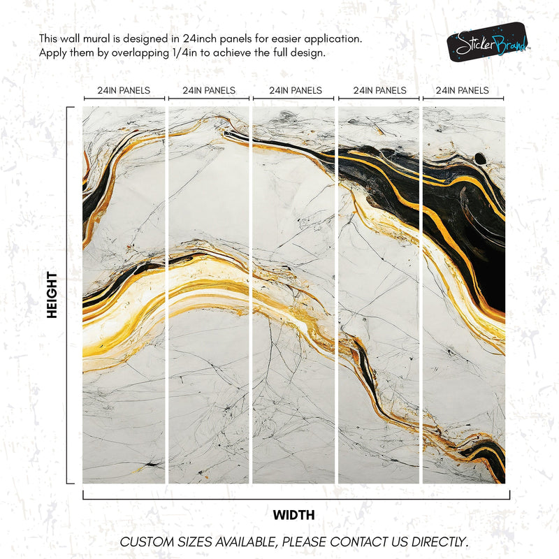 Luxurious Marble Wallpaper. Gold and Black Marble Slate Wall Mural.