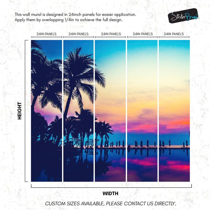 Tropical Night Wallpaper Mural – Miami Sunset Over Resort Pool & Beach.