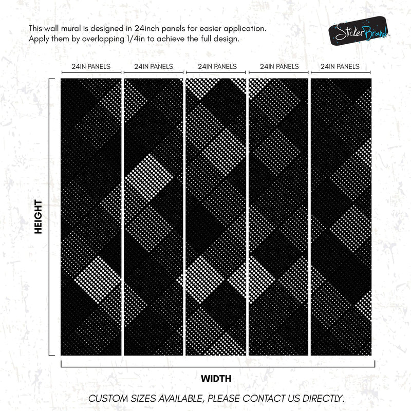 Modern Black and White Polka Dot Peel and Stick Wall Mural.