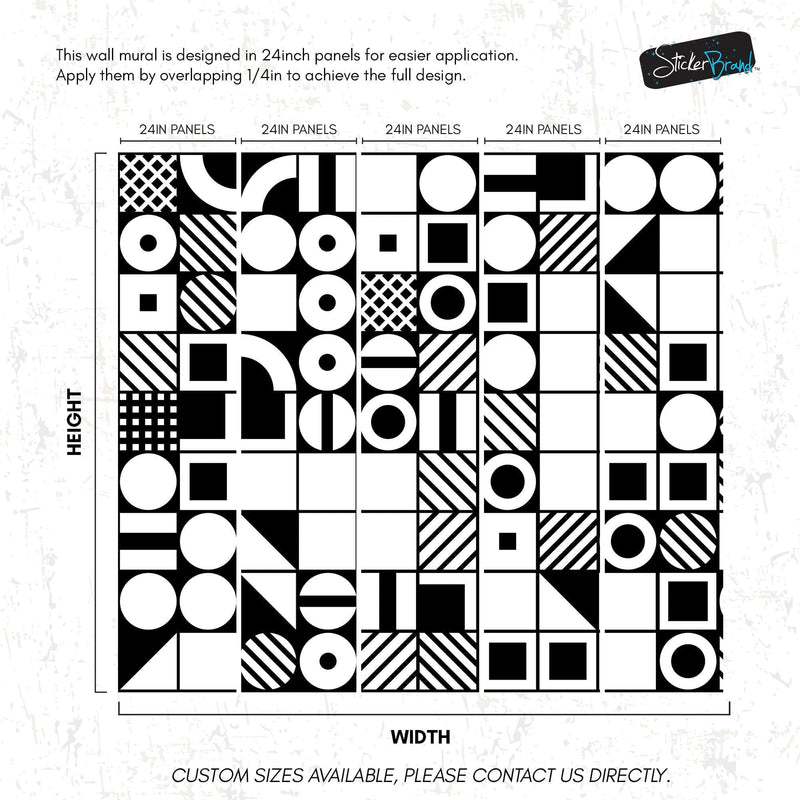 Black and White Geometric Shapes Wallpaper Mural Wall Art.