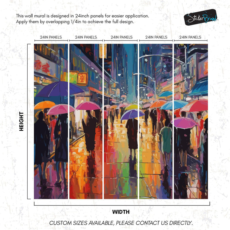 Raining Cityscape Wallpaper Mural - Abstract Color Mural.