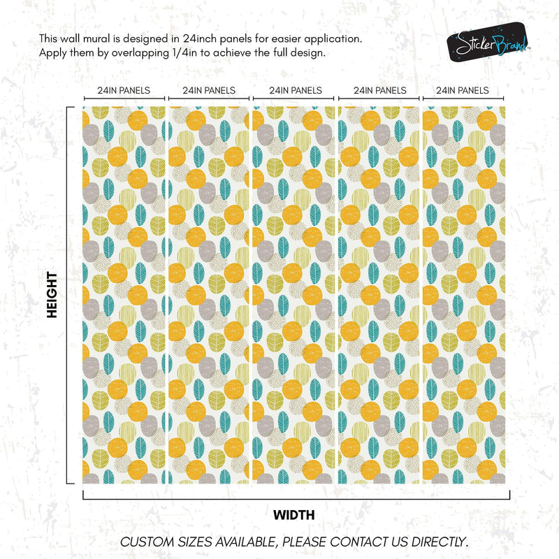 Autumn Leaves Wallpaper. Yellow, Grey, Teal Leaf Wall Mural.