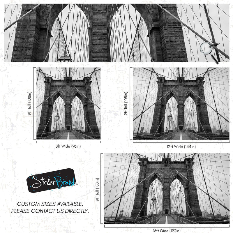 Black and White Brooklyn Bridge Wallpaper Mural. New York City Theme Decor.