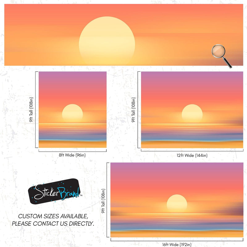 Orange Sunset Over Beach Wall Mural. Blurred Abstract Sunset Over Coastline.