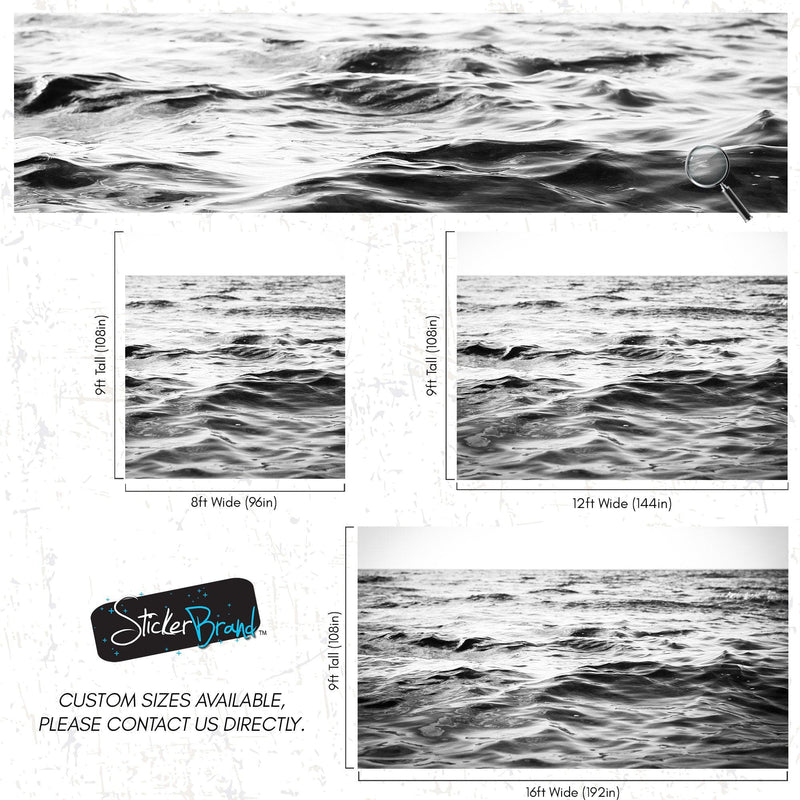 Black and White Ocean Wave Wallpaper. Peel and Stick Wall Mural.