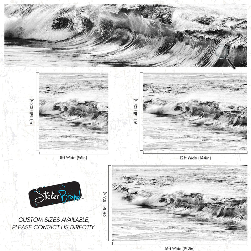 Ocean Wave Wallpaper. Black and White Surf Theme Wall Mural.