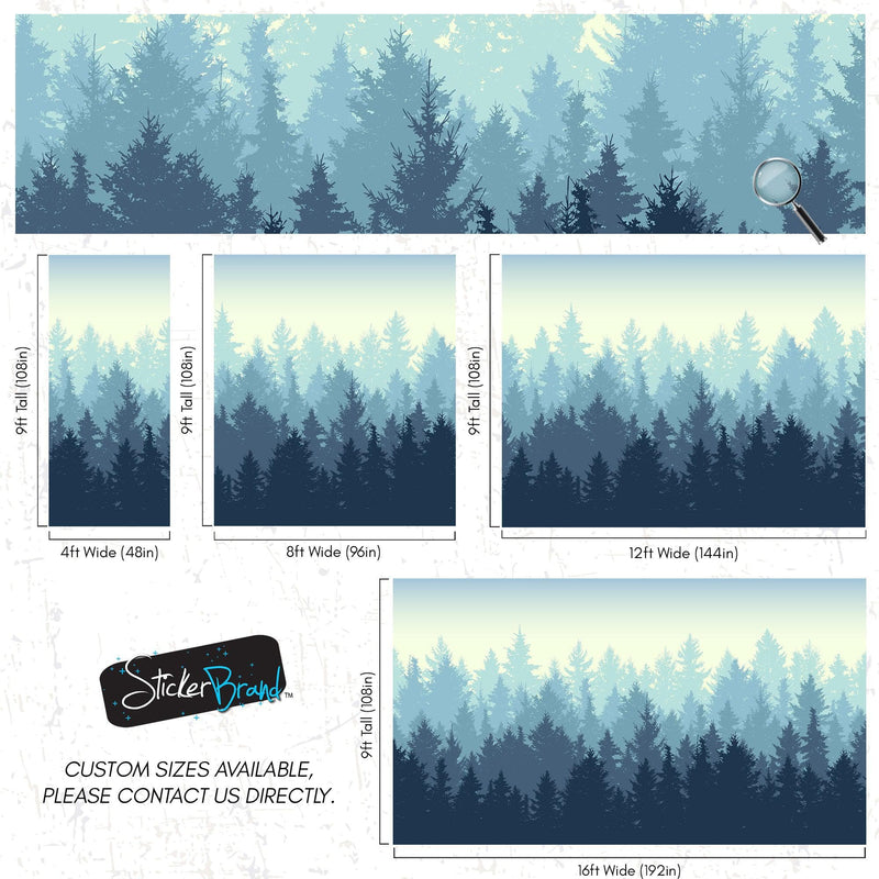 Misty Forest Wallpaper. Blue Pastel Color Mural