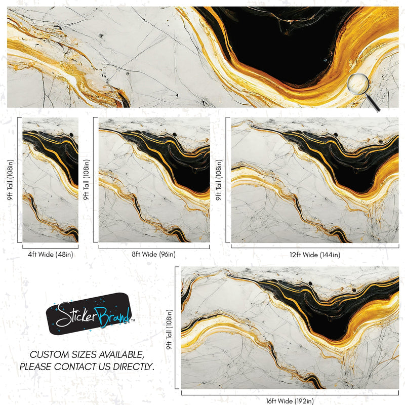 Luxurious Marble Wallpaper. Gold and Black Marble Slate Wall Mural.