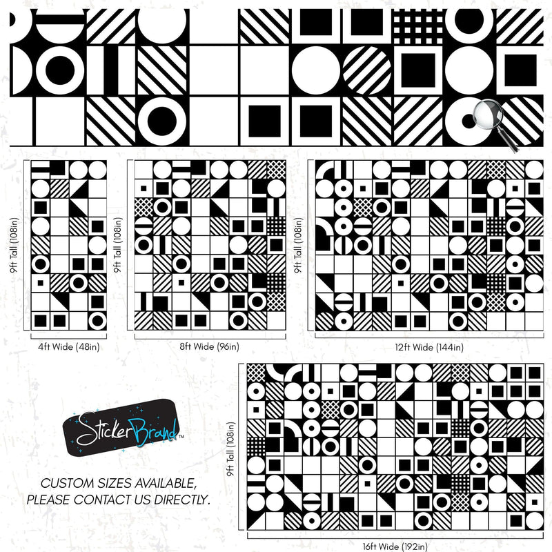 Black and White Geometric Shapes Wallpaper Mural Wall Art.