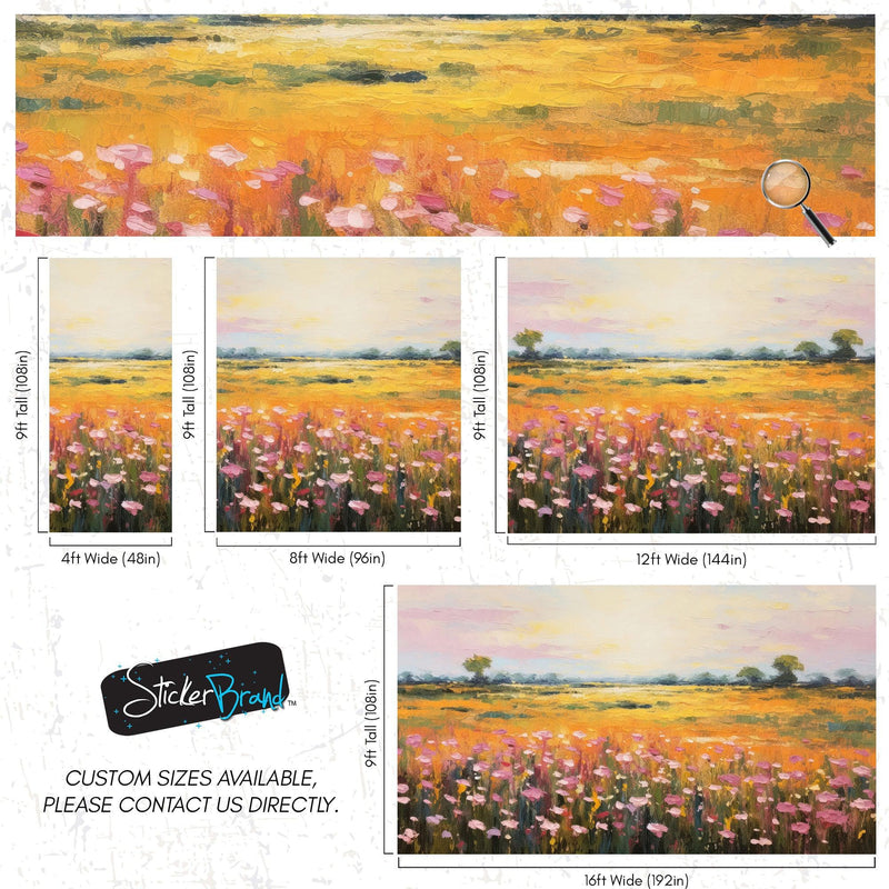 Colorful Yellow Flower Field Painting Wallpaper Mural.