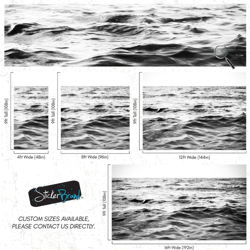 Black and White Ocean Wave Wallpaper. Peel and Stick Wall Mural.