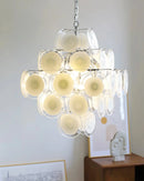 Round White Transparent Glass Disc Chandelier