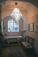 Round White Layered Glass Chandelier