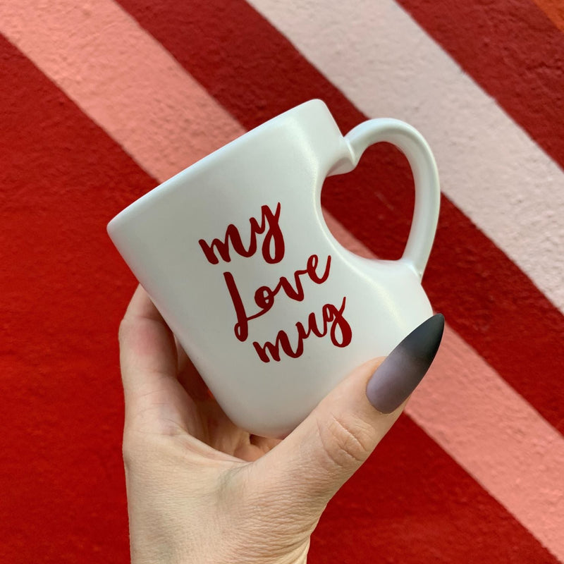 My Love Mug Heart Shaped Handle Mug | Coffee Tea Stoneware Cup | 12oz.