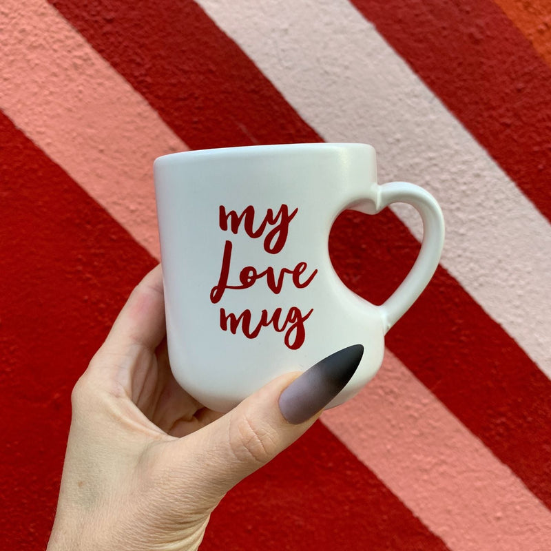 My Love Mug Heart Shaped Handle Mug | Coffee Tea Stoneware Cup | 12oz.