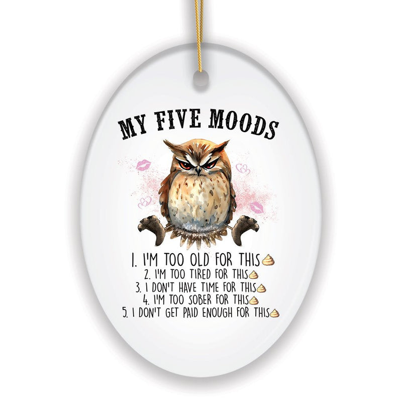 My Five Moods Quirky Owl Ornament, Cute and Funny Christmas Gift