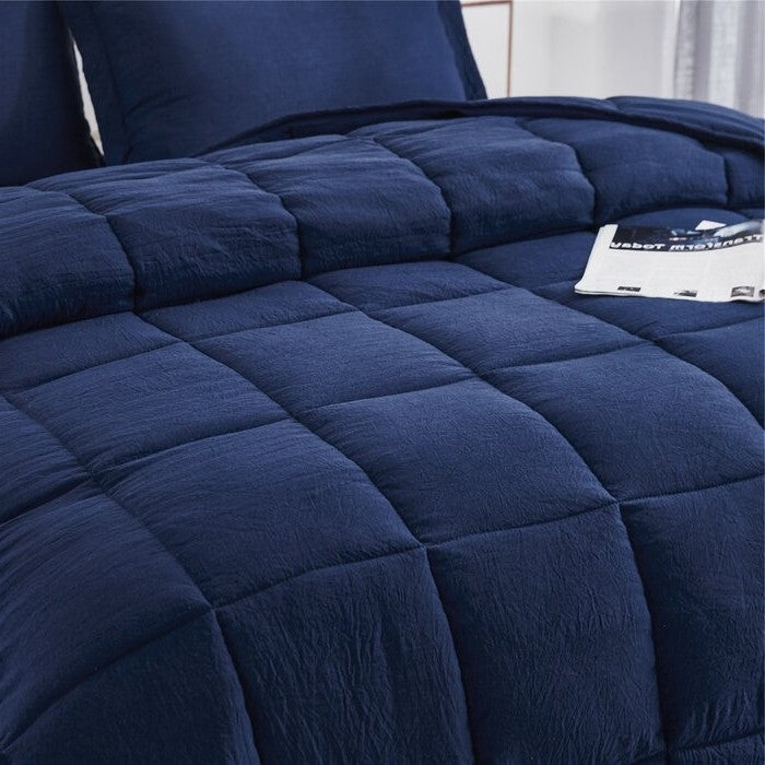 King Size Navy 3 Piece Microfiber Reversible Comforter Set, photo 3 of 4