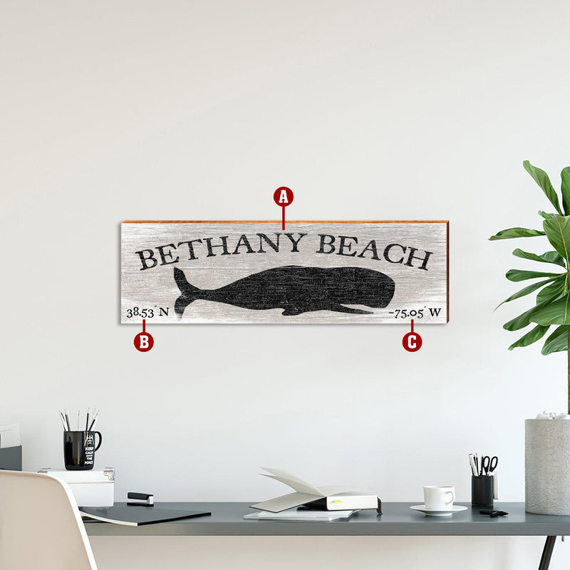 Personalized Coastal Whale Rustic Wooden Sign | Wall Art Print on Real Wood | Nautical Beach House Home Decor