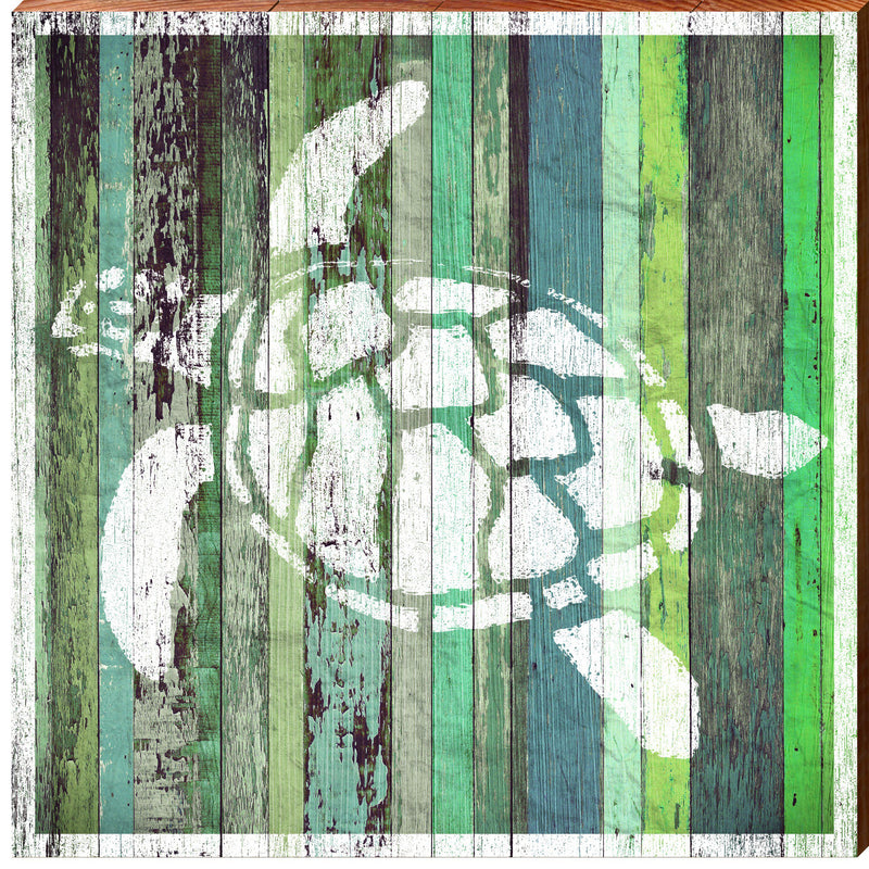 Sea Turtle Coastal Green | Wall Art Print on Real Wood