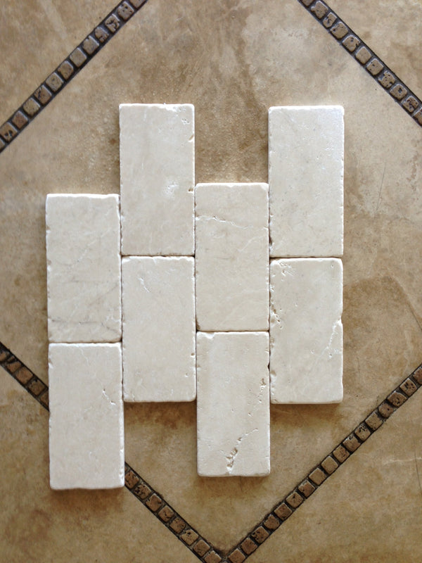 Noble Light Botticino Marble 4" x 4" Tumbled Tile
